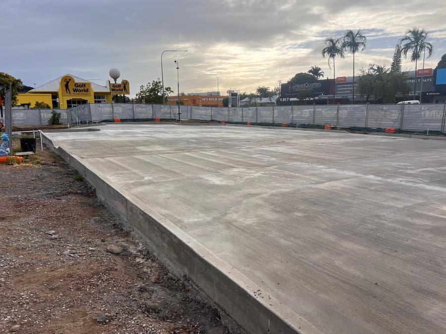 Freshly poured concrete slab ready for the next construction stage