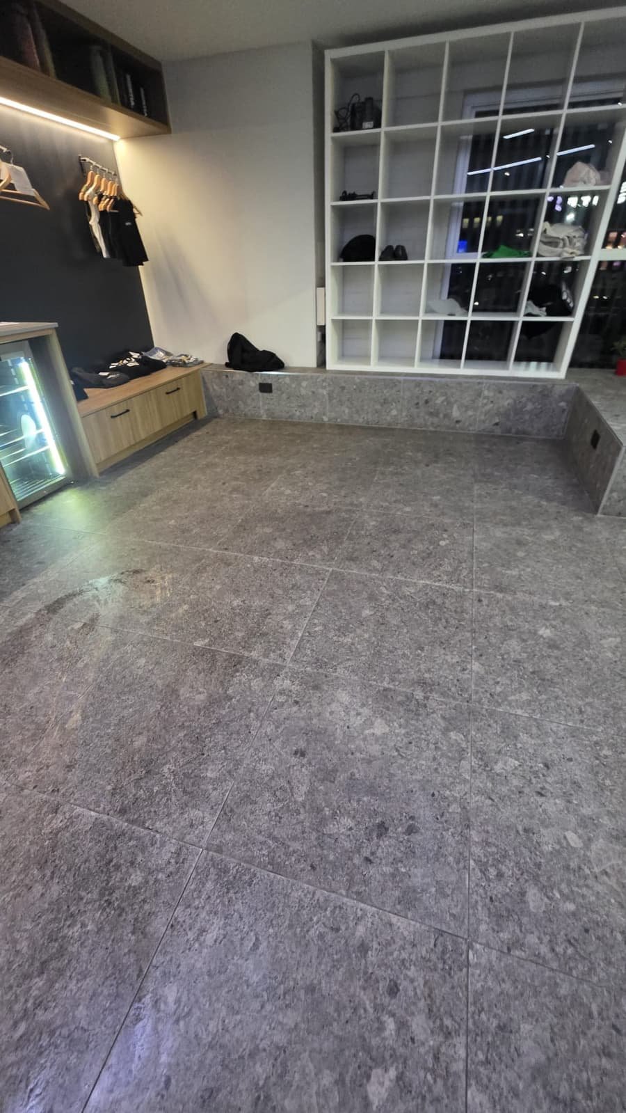 Gym changeroom after clean — lockers and floors spotless
