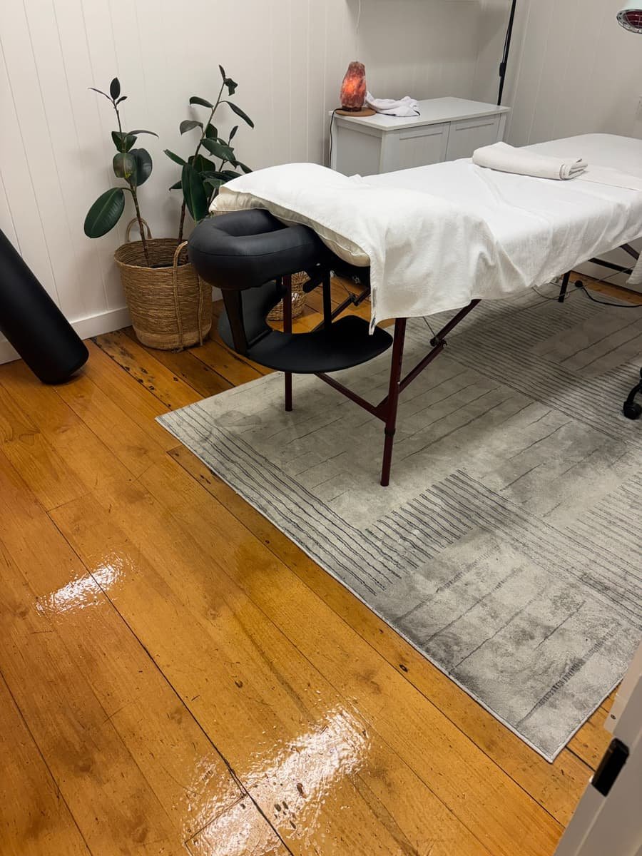 Therapy room after clean — floors and furnishings spotless